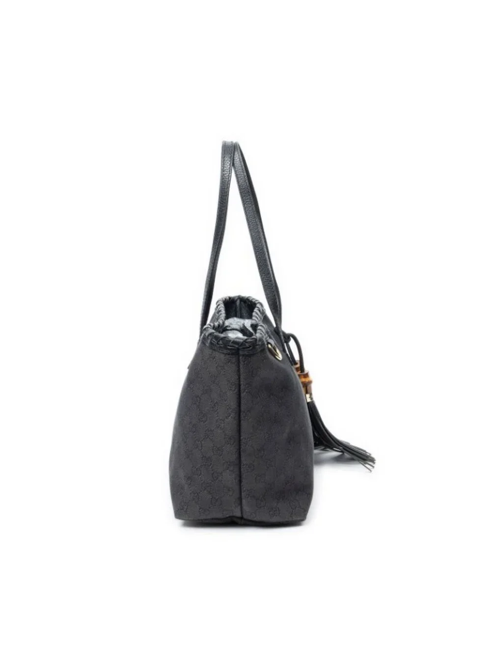 Gucci Bamboo Tassel Shopping Tote Black GG Denim Canvas